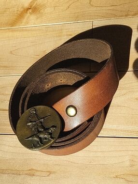 Men's Brown Leather Belt with Brass Hunting Buckle